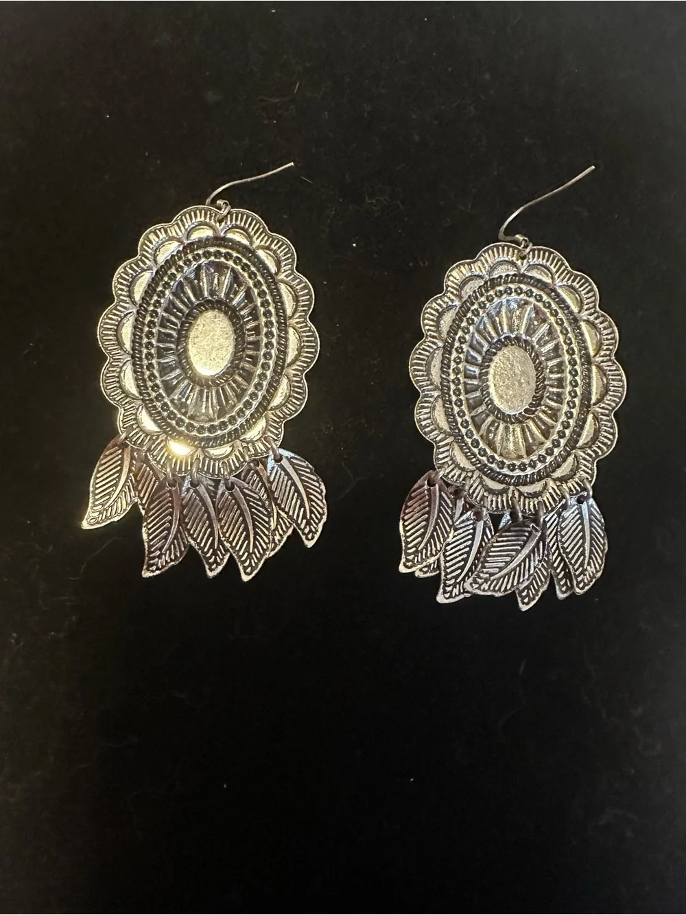 Southwestern Style Concho  Silver Tone Dangle Earrings